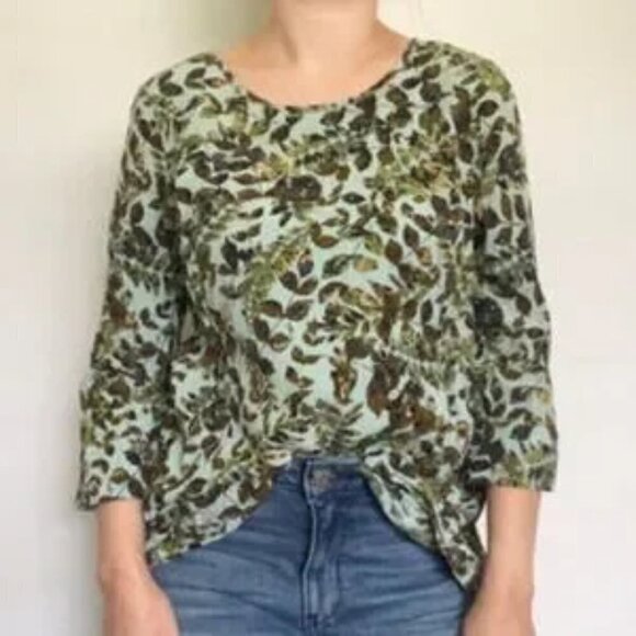 J. Jill Button Back 3/4 Sleeve Fern Leaf Print Blouse Size Large. - Picture 1 of 10